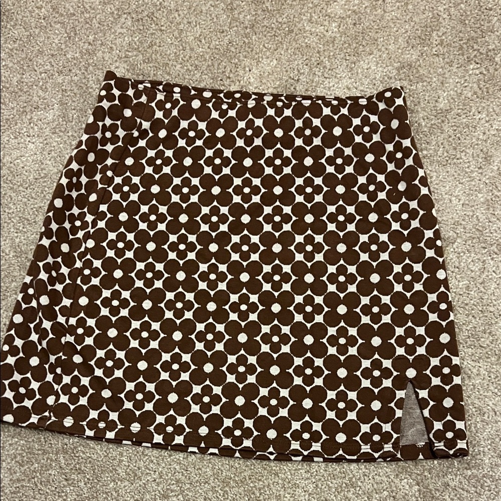 Hollister Brown and White Floral Mini Skirt